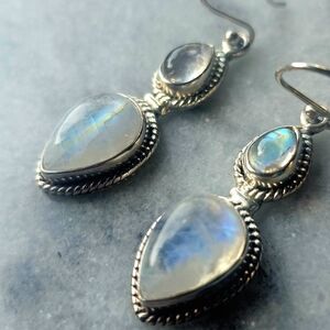 Elegant Sterling Silver and Blue Rainbow Moonstone Earrings